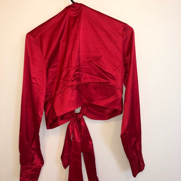 Red satin wrap top - Picture 2 of 2